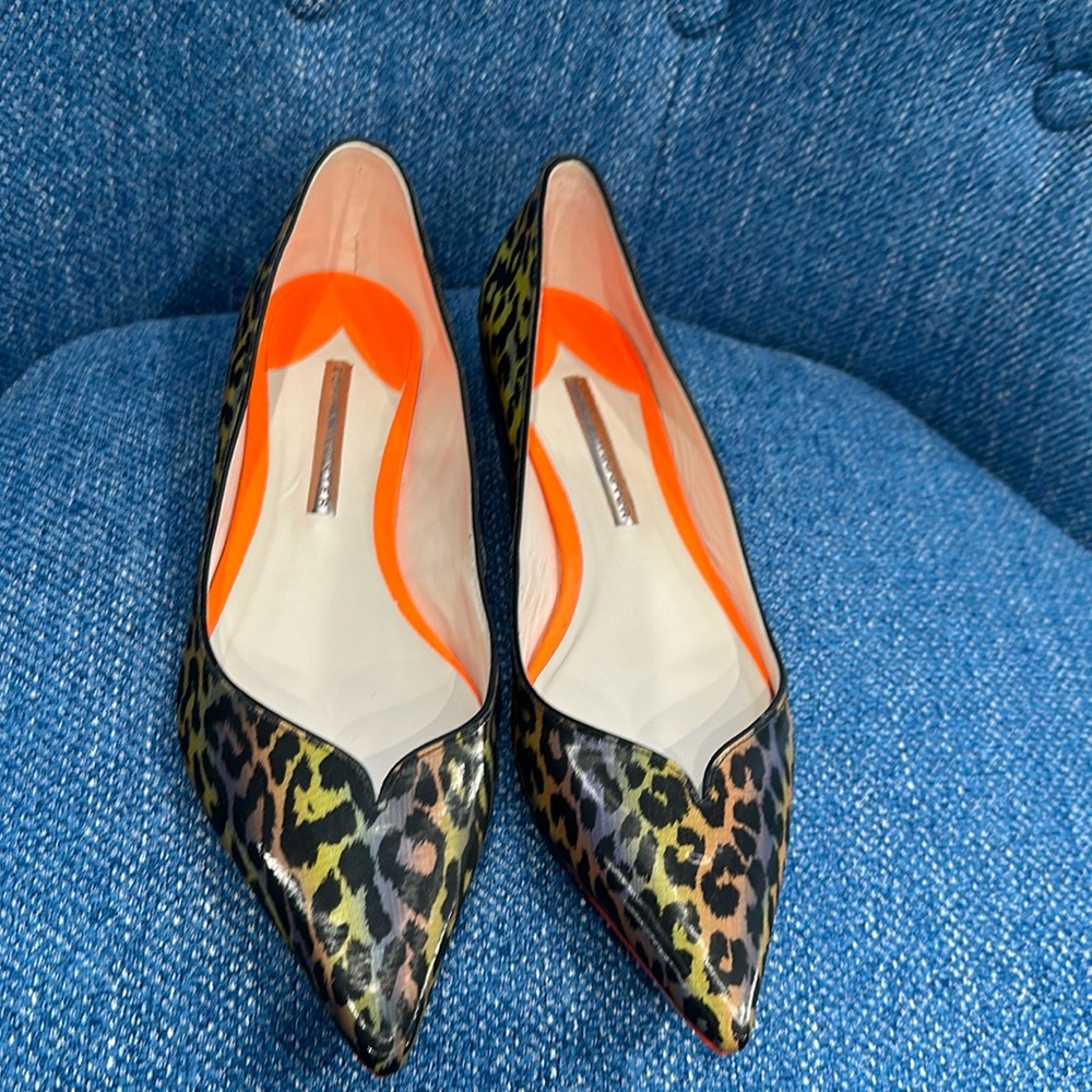NEW Sophia Webster Women’s Izzy Rainbow Holographic Leopard Flat us SIZE 9